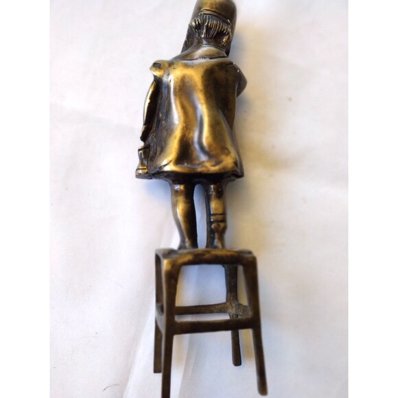 Set of Two (2) Doorstops 11" Girls Standing On Chair Bronze Statues - Picture 3 of 16